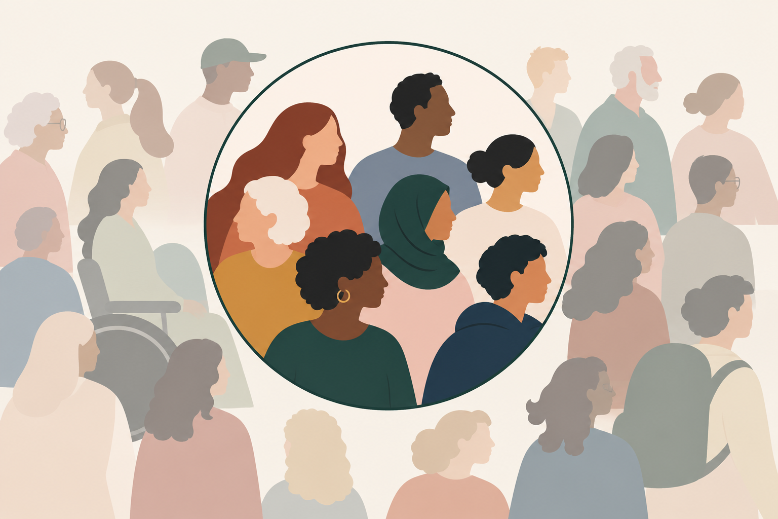A varied group of people brought into the frame of a research study
